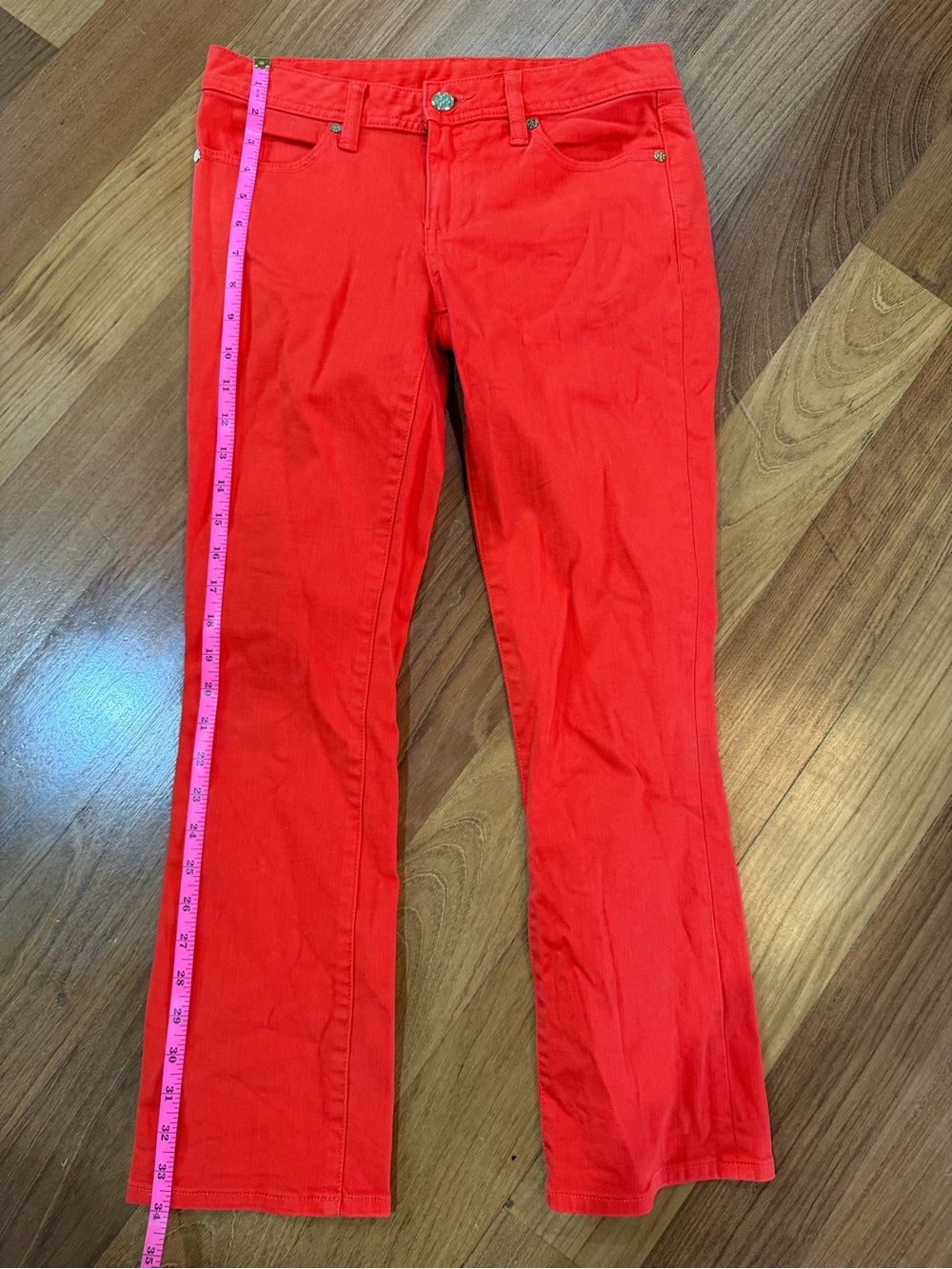 Women’s Tory Burch Slim Cropped Boot Orange Denim Jeans